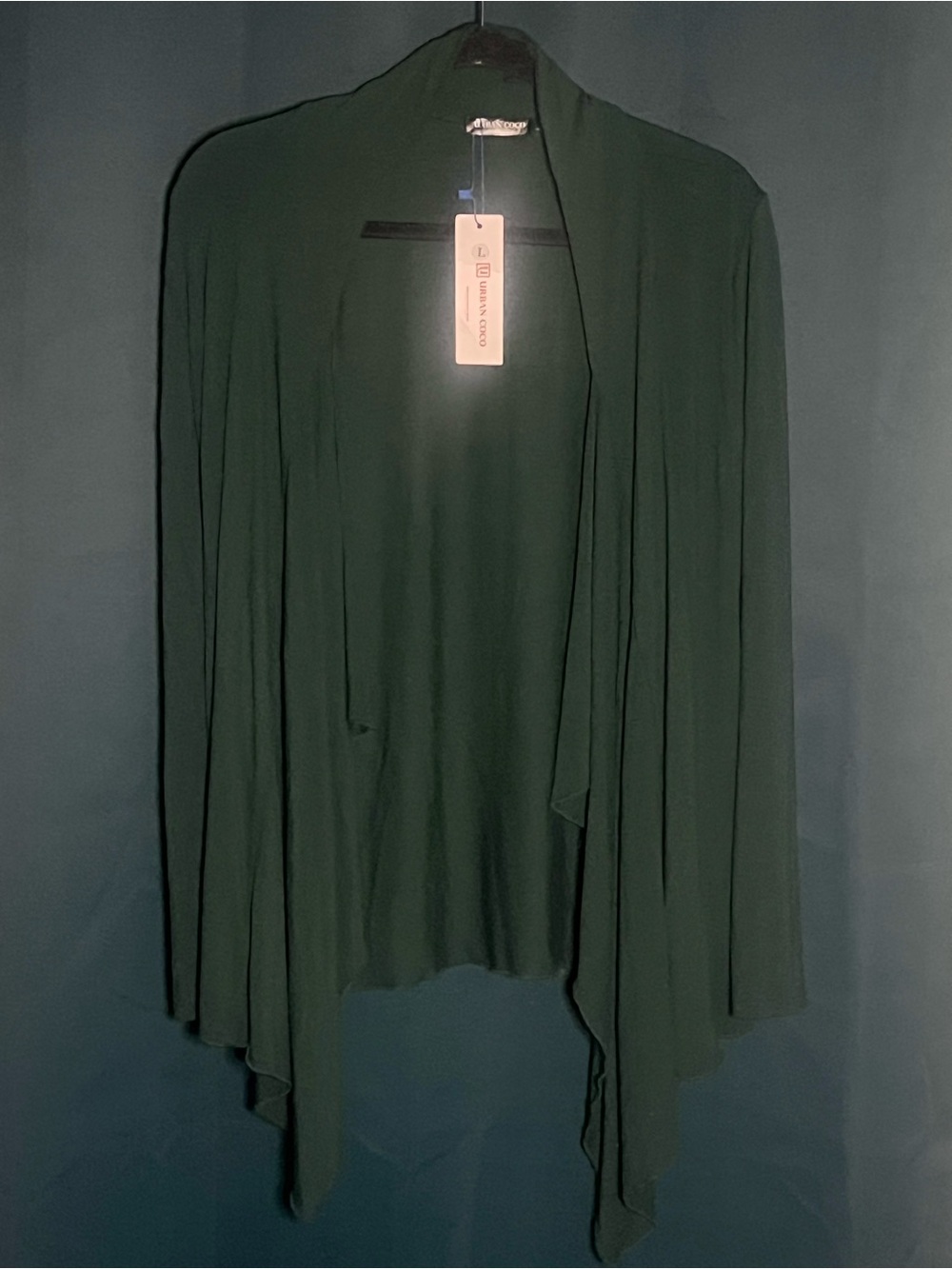 Women's Dark Green Open-Front Drape Cardigan